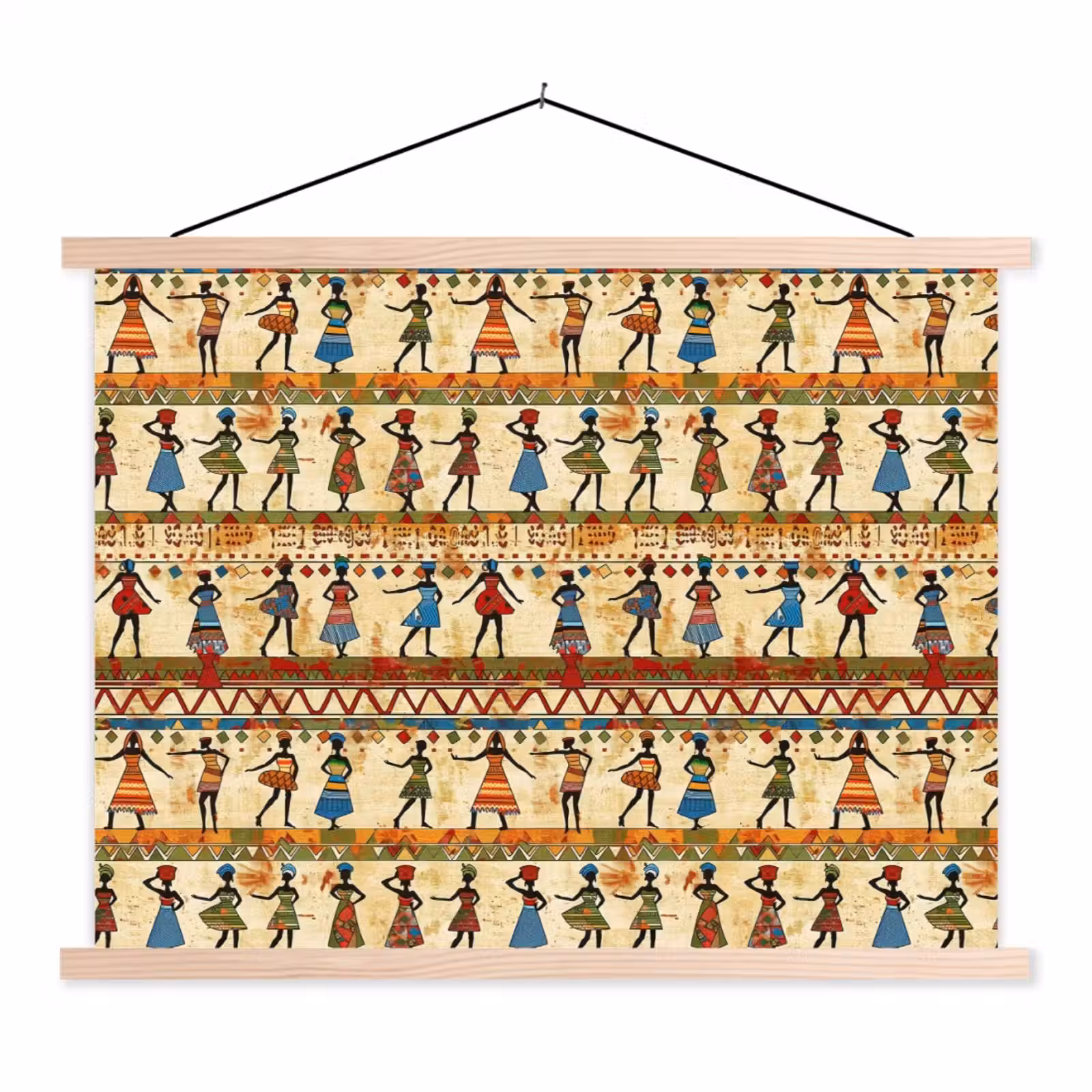 Stoffbild - Farbenfroh – Afrikanisch – Ethnisch – Tanzende Frauen – Muster — 1