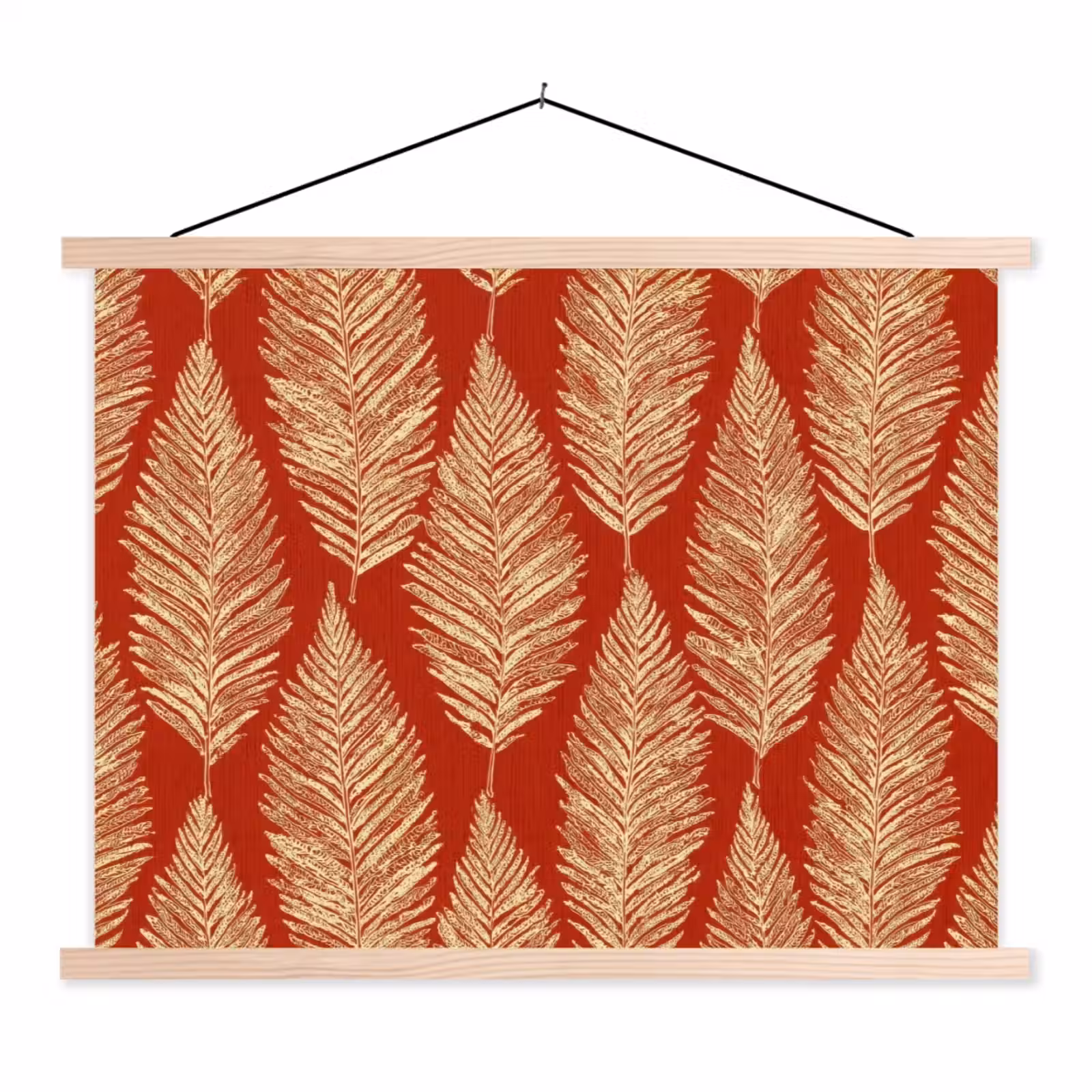Stoffbild - Rot – Botanisch – Farn – Muster — 1