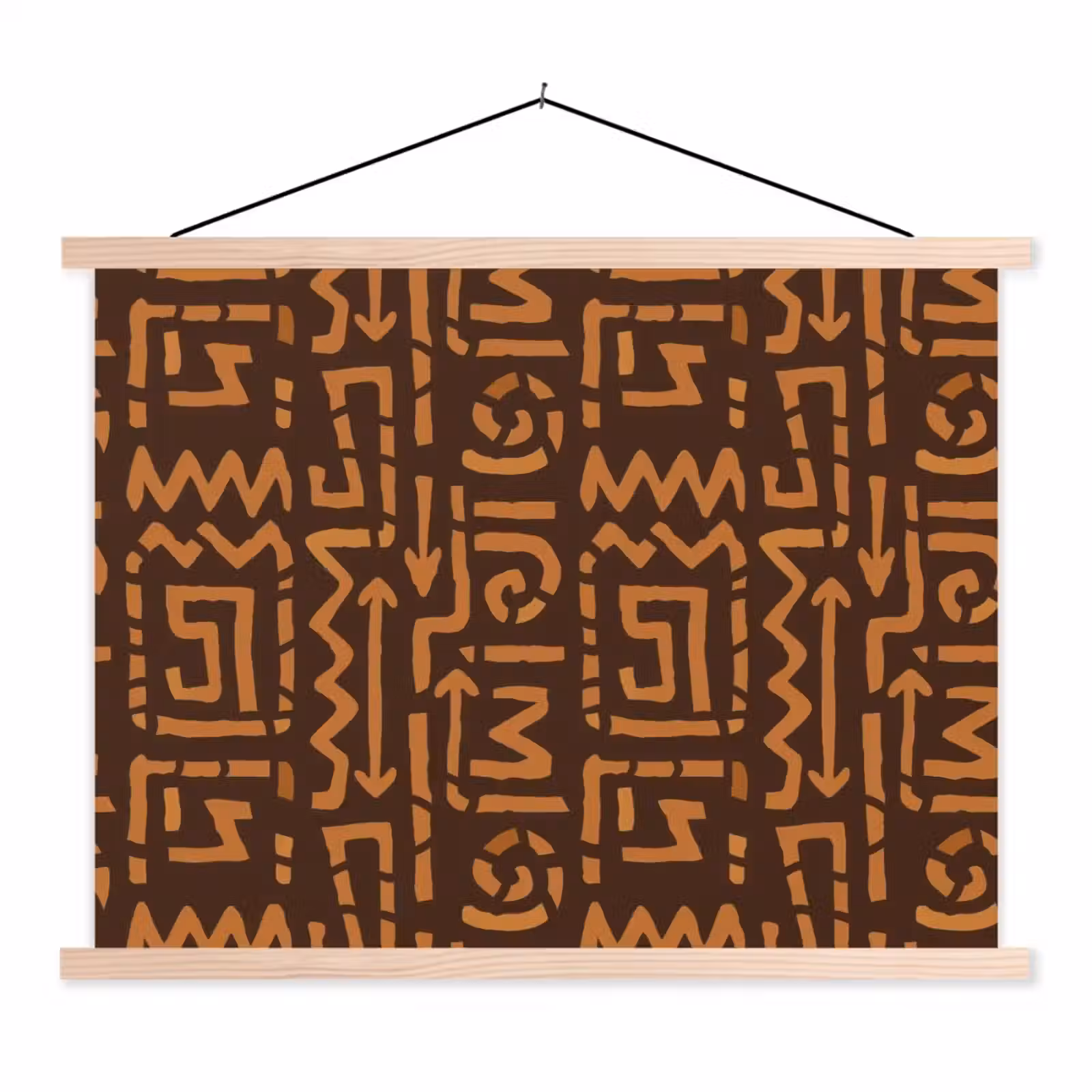Stoffbild - Schokoladenbraun – Ethno – Tribal – Symbole — 1