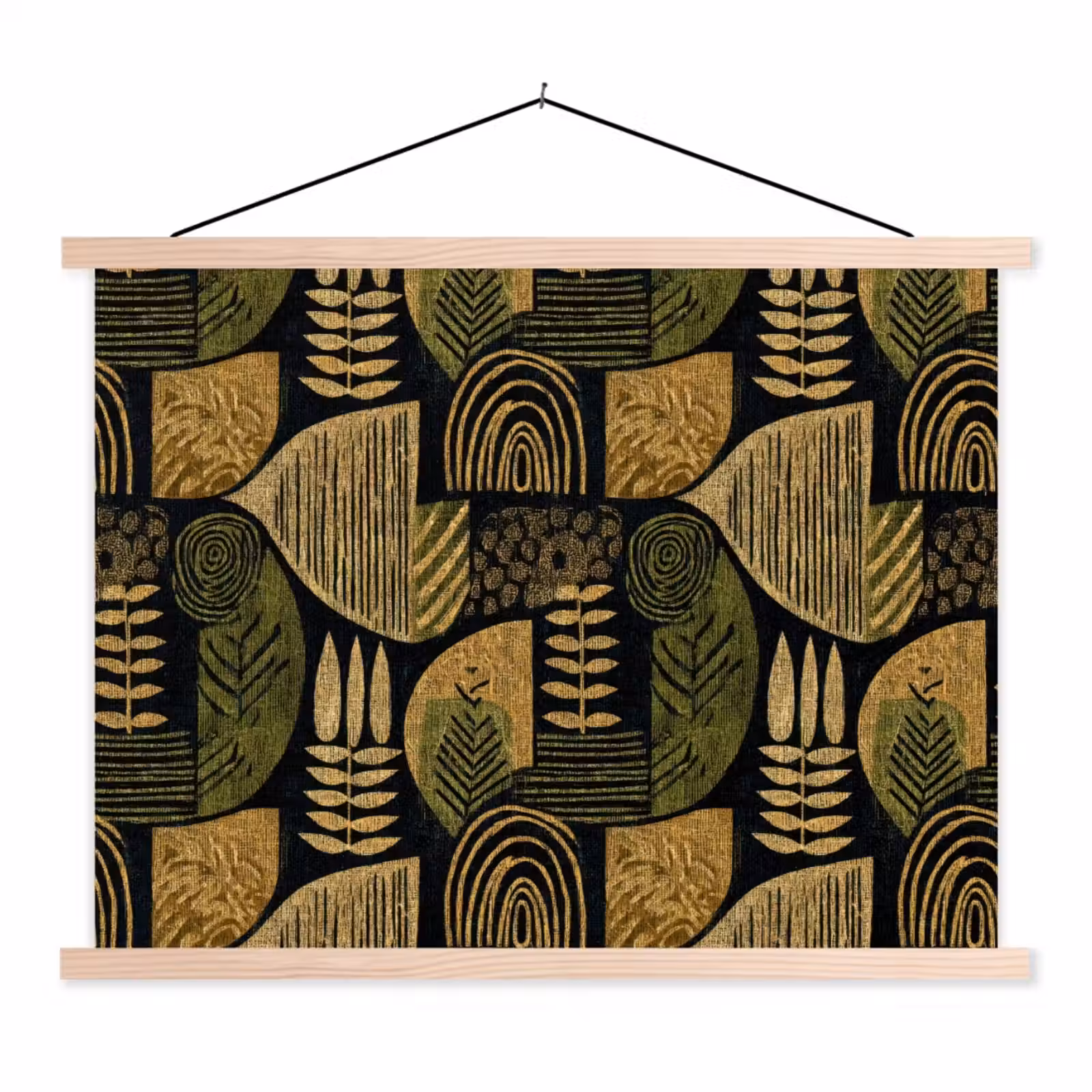 Stoffbild - Schwarz – Ockergelb – Botanisch – Textur — 1