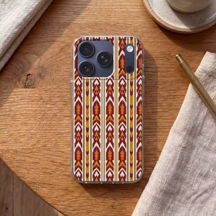 Handyhülle - Ikat – Bordeauxrot – Ethno – Muster — 2