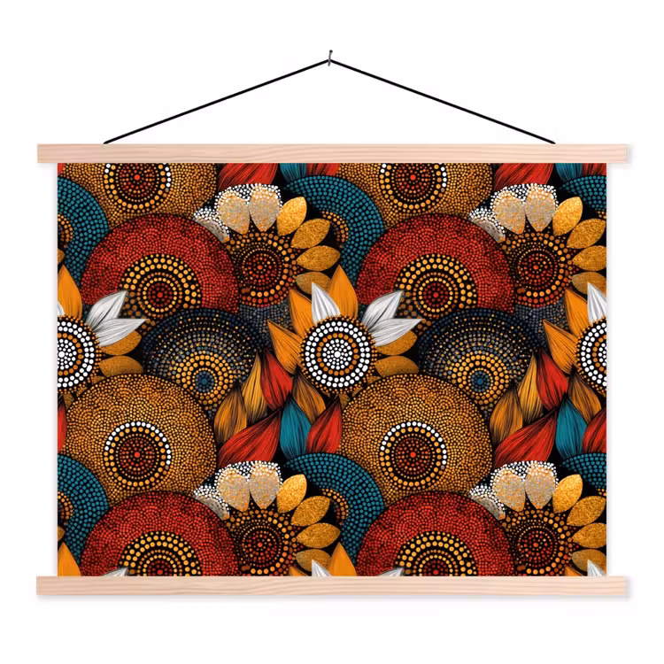 Stoffbild - Farbenfroh – Aborigine – Punktmalerei – Botanisch – Muster — 1
