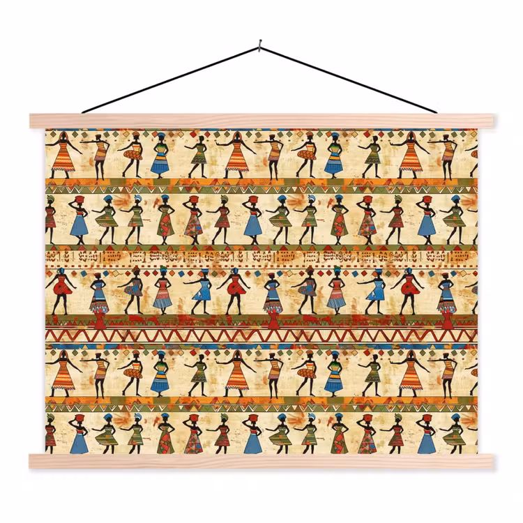 Stoffbild - Farbenfroh – Afrikanisch – Ethnisch – Tanzende Frauen – Muster — 1
