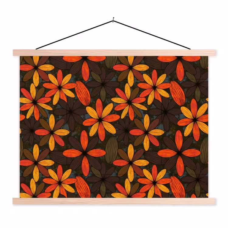 Stoffbild - Orange – Retro – Blumen – Herbst — 1