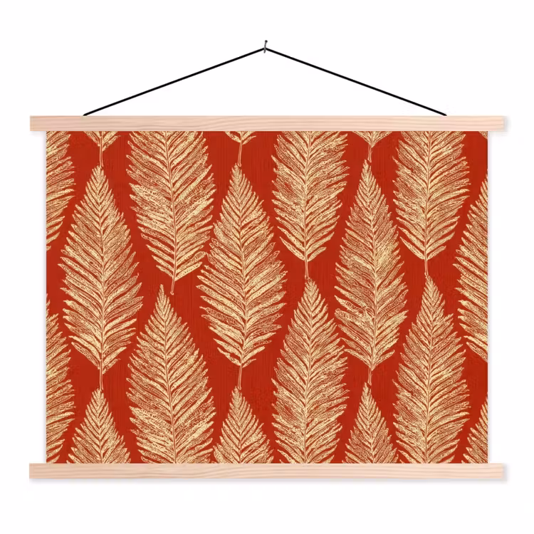 Stoffbild - Rot – Botanisch – Farn – Muster — 1