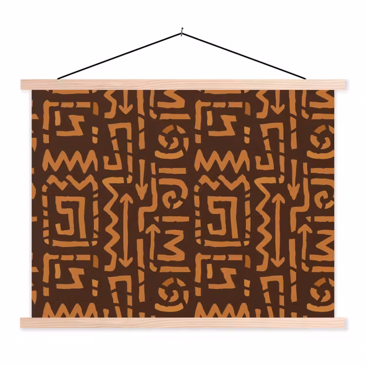 Stoffbild - Schokoladenbraun – Ethno – Tribal – Symbole — 1