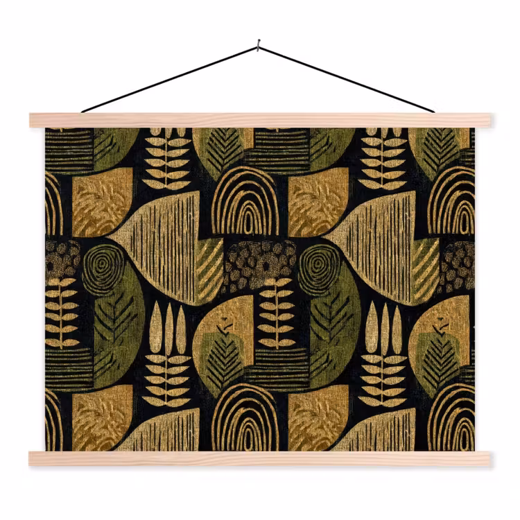 Stoffbild - Schwarz – Ockergelb – Botanisch – Textur — 1
