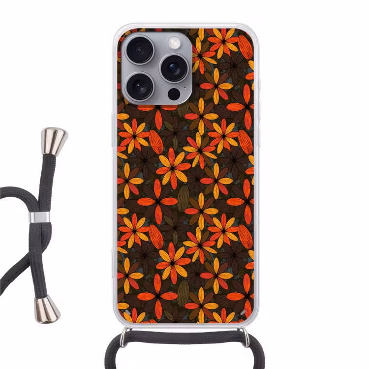 Handyhülle mit Band - Orange – Retro – Blumen – Herbst — 1