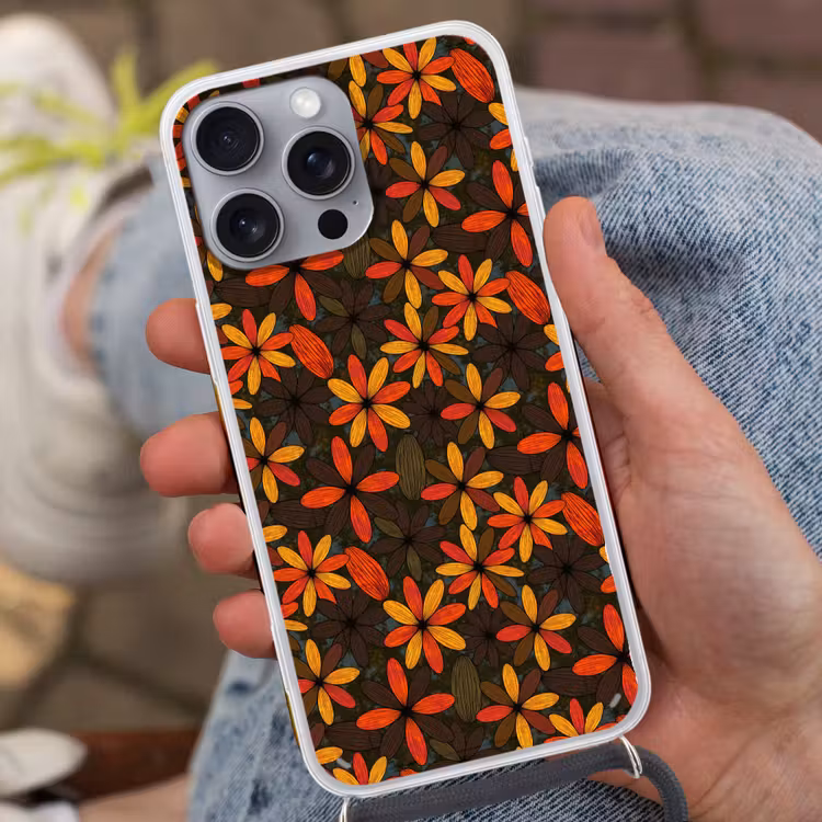 Handyhülle mit Band - Orange – Retro – Blumen – Herbst — 2