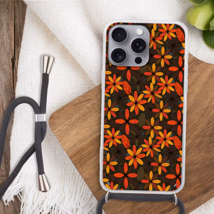 Handyhülle mit Band - Orange – Retro – Blumen – Herbst — 3