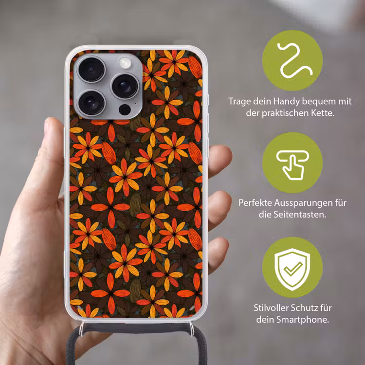 Handyhülle mit Band - Orange – Retro – Blumen – Herbst — 4