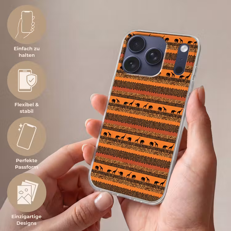 Handyhülle - Orange – Safari – Afrikaans – Tiere – Muster — 4