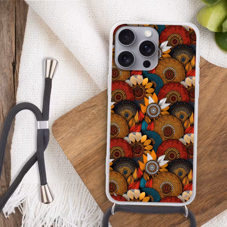 Handyhülle mit Band - Farbenfroh – Aborigine – Punktmalerei – Botanisch – Muster — 3