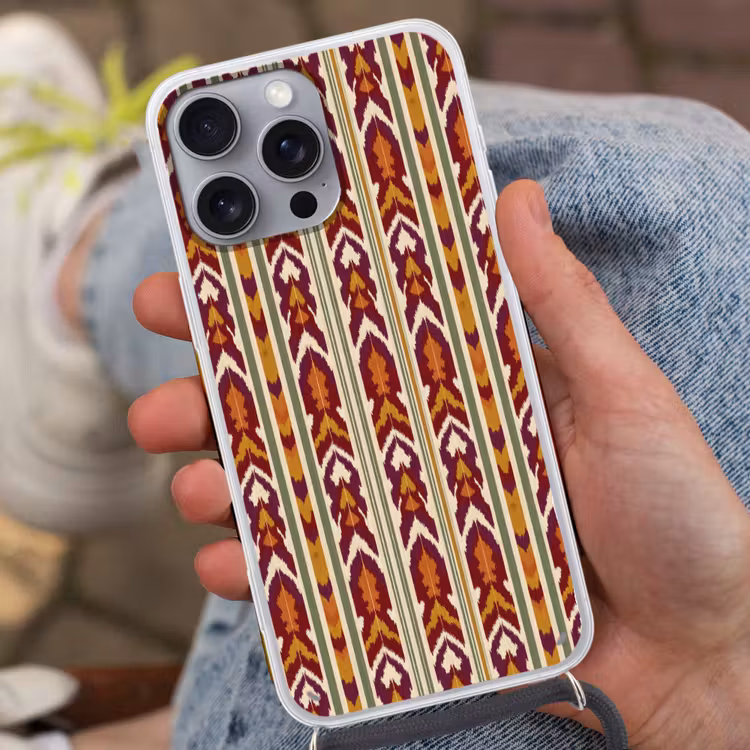 Handyhülle mit Band - Ikat – Bordeauxrot – Ethno – Muster — 2
