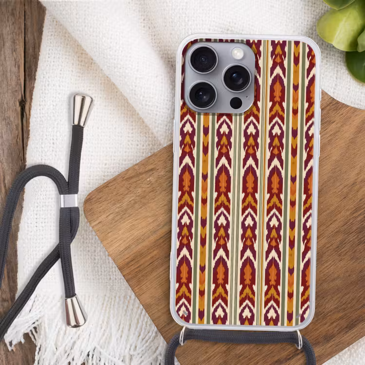 Handyhülle mit Band - Ikat – Bordeauxrot – Ethno – Muster — 3