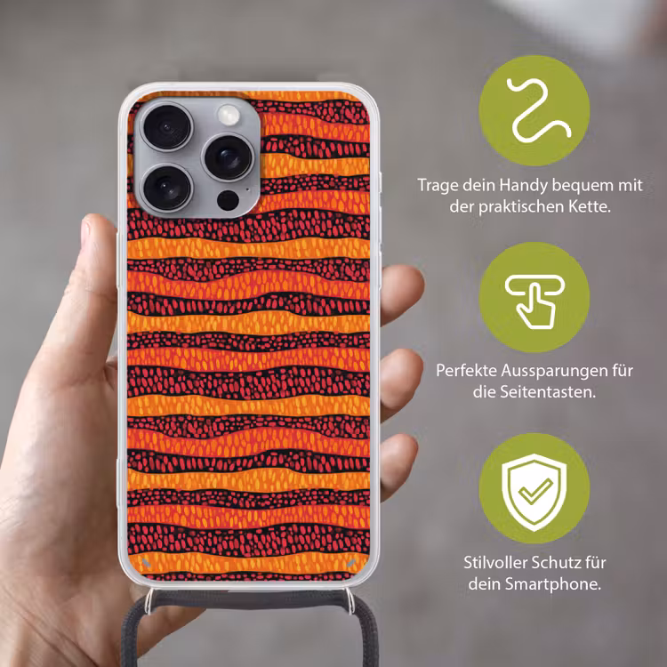 Handyhülle mit Band - Orange – Rosa – Ausdrucksstark – Muster — 4