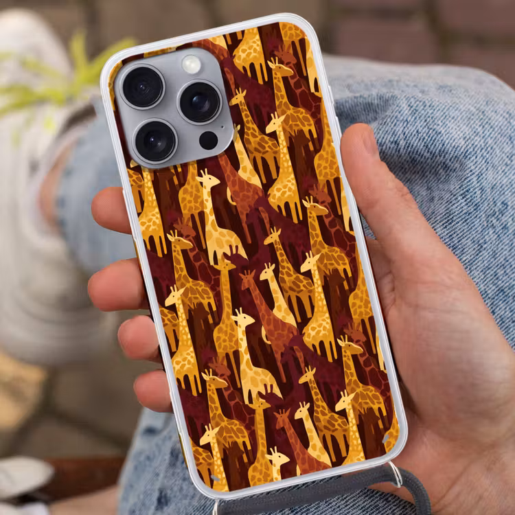 Handyhülle mit Band - Braun – Giraffen – Safari – Muster — 2