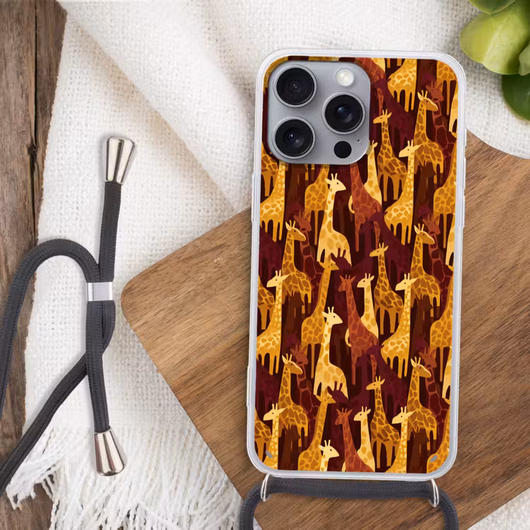 Handyhülle mit Band - Braun – Giraffen – Safari – Muster — 3
