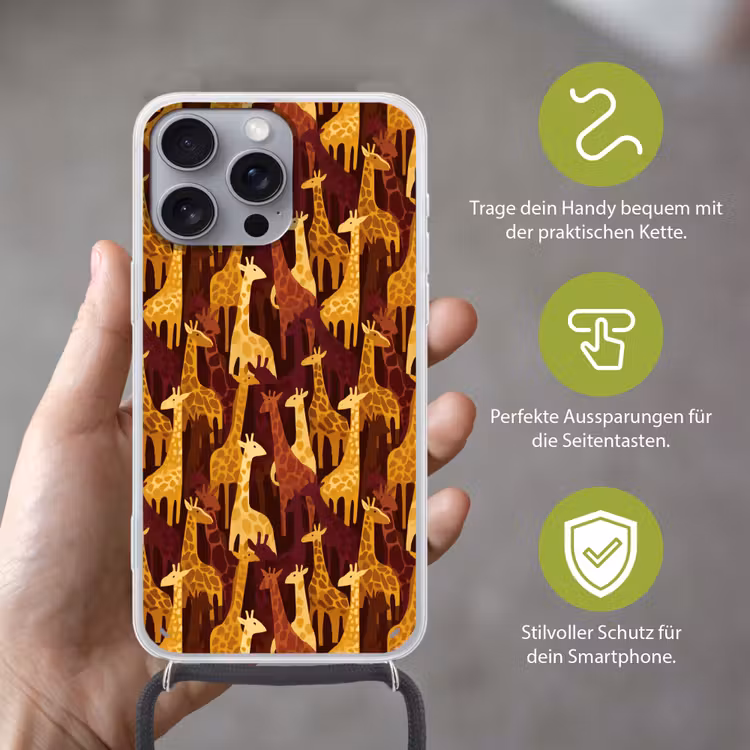 Handyhülle mit Band - Braun – Giraffen – Safari – Muster — 4