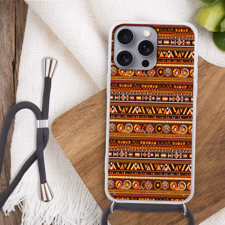 Handyhülle mit Band - Orange – Ethnisch – Tribal – Geometrisch – Muster — 3