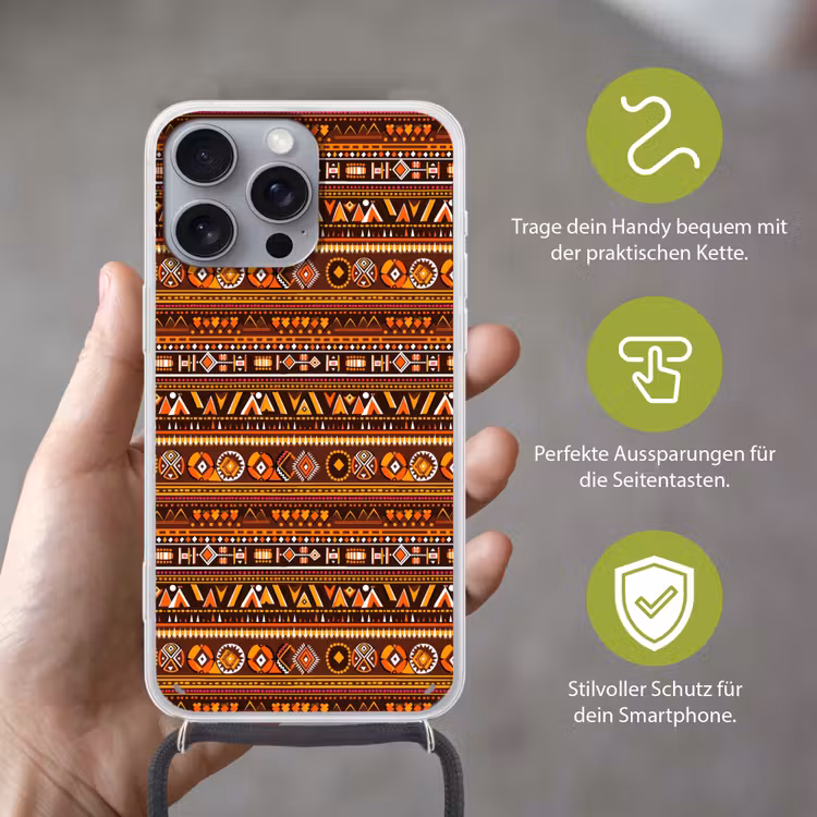 Handyhülle mit Band - Orange – Ethnisch – Tribal – Geometrisch – Muster — 4
