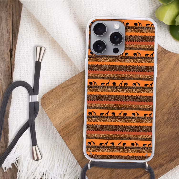 Handyhülle mit Band - Orange – Safari – Afrikaans – Tiere – Muster — 3