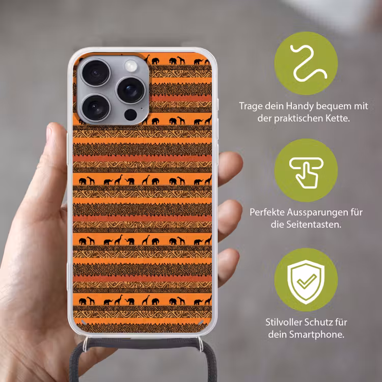 Handyhülle mit Band - Orange – Safari – Afrikaans – Tiere – Muster — 4