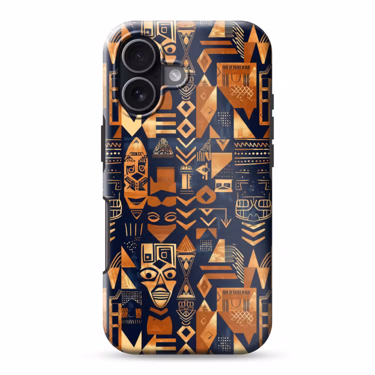 Handyhülle Toughcase - Nachtblau – Kupfer – Tribal – Masken — 1