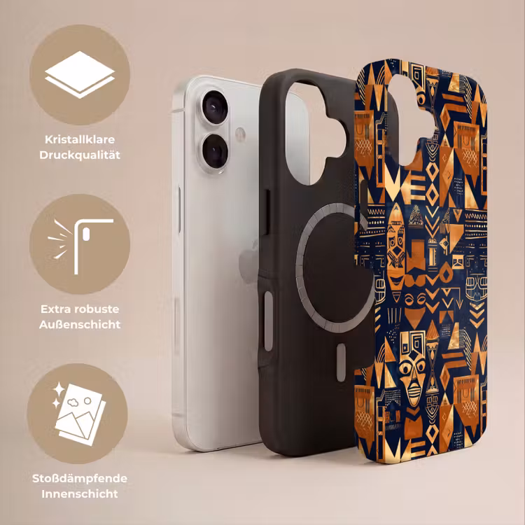 Handyhülle Toughcase - Nachtblau – Kupfer – Tribal – Masken — 3