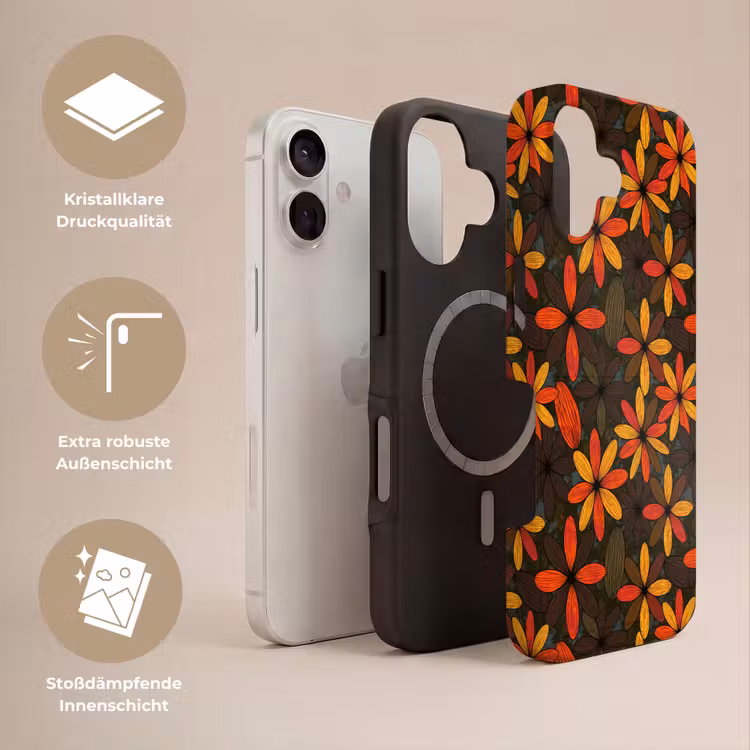 Handyhülle Toughcase - Orange – Retro – Blumen – Herbst — 3
