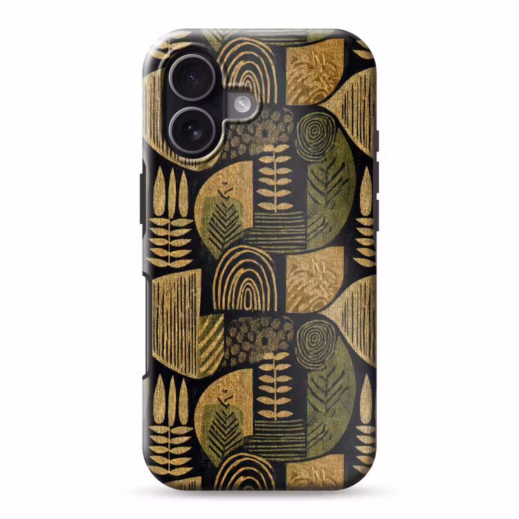 Handyhülle Toughcase - Schwarz – Ockergelb – Botanisch – Textur — 1