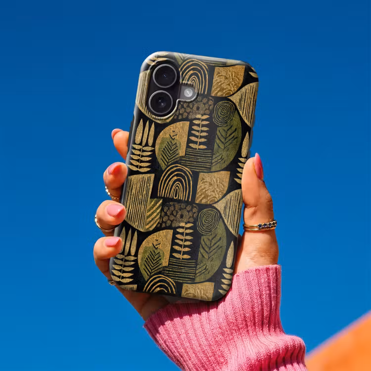 Handyhülle Toughcase - Schwarz – Ockergelb – Botanisch – Textur — 2
