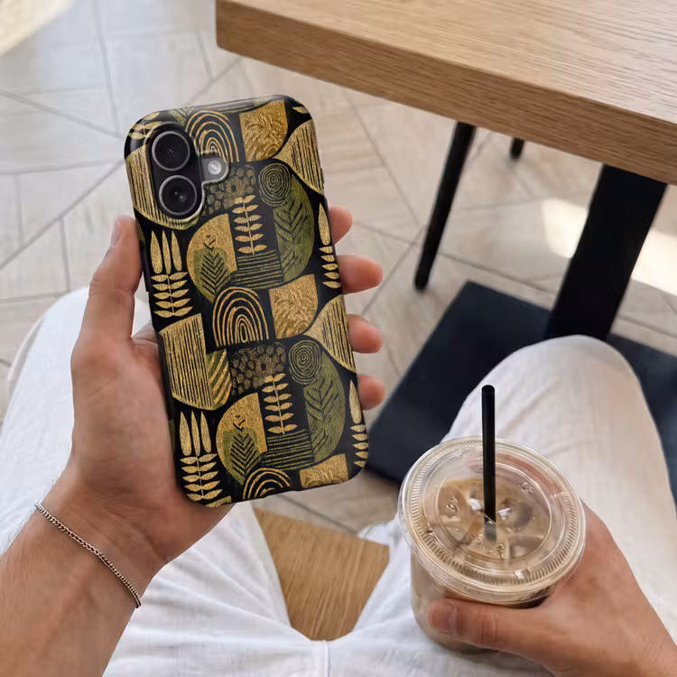 Handyhülle Toughcase - Schwarz – Ockergelb – Botanisch – Textur — 4