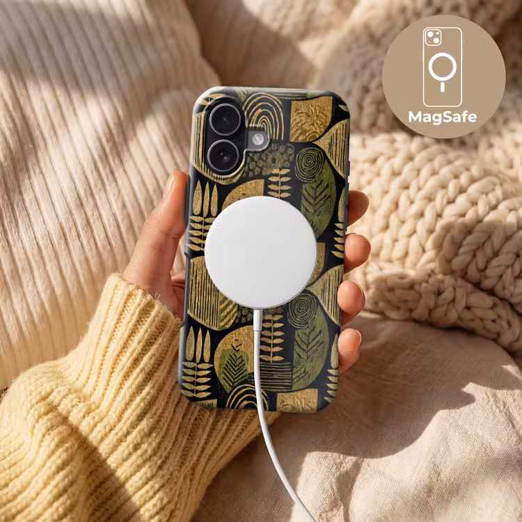 Handyhülle Toughcase - Schwarz – Ockergelb – Botanisch – Textur — 8
