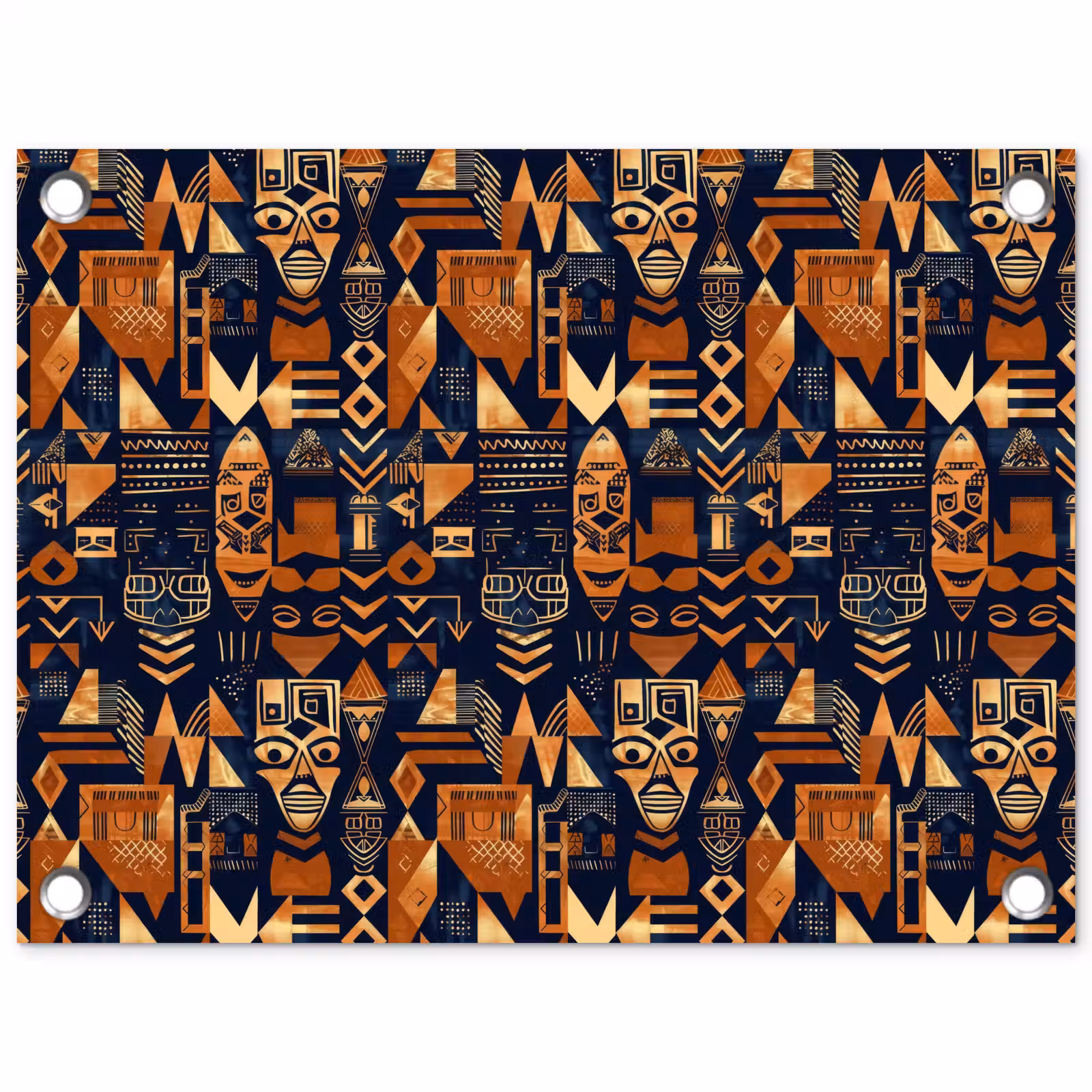 Gartenposter - Nachtblau – Kupfer – Tribal – Masken — 1