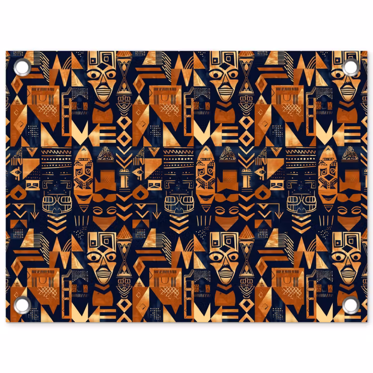 Gartenposter - Nachtblau – Kupfer – Tribal – Masken — 1