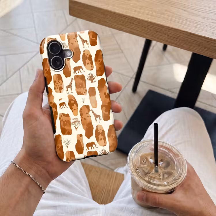 Handyhülle Toughcase - Terrakotta – Safari – Tiere – Muster — 4