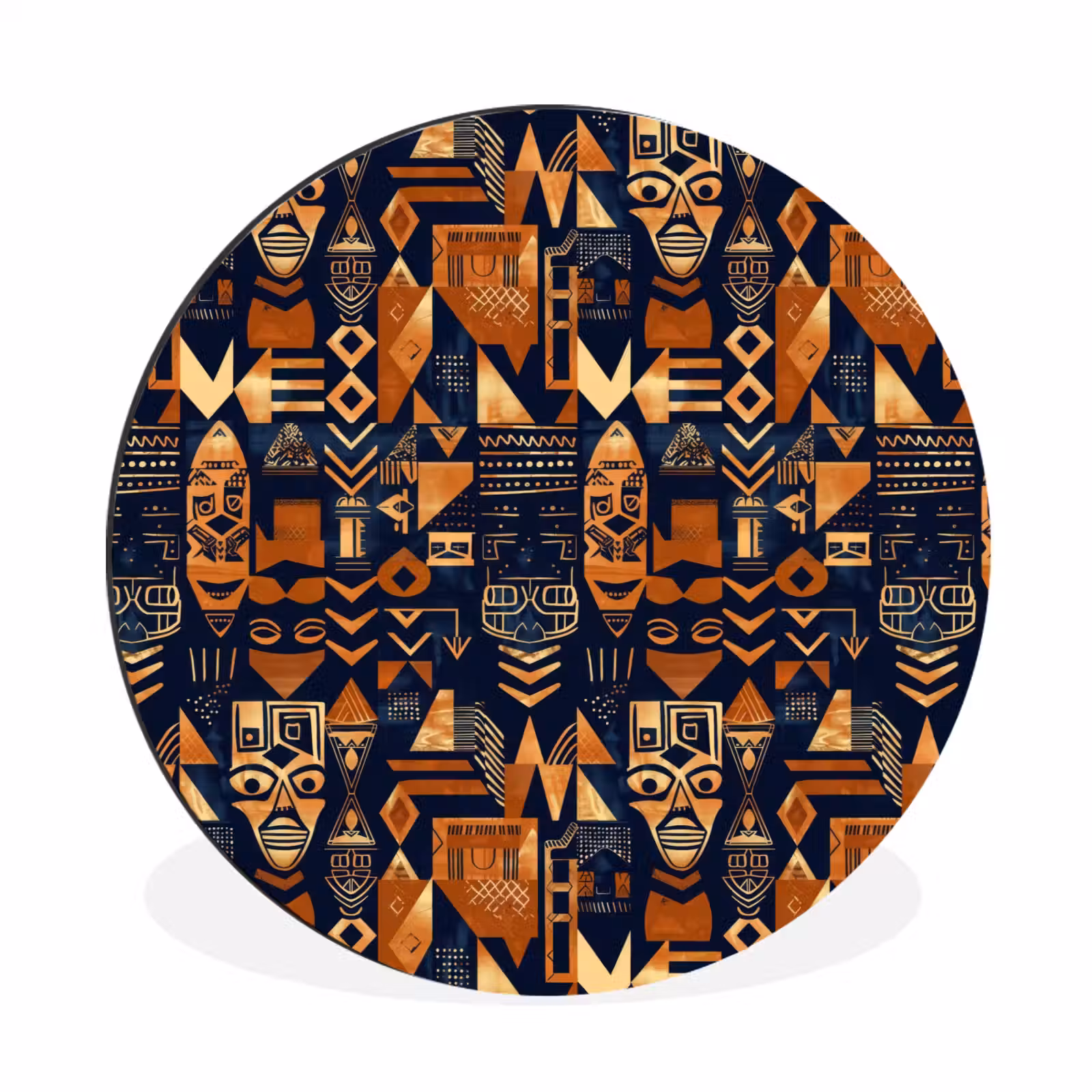 Alu-Dibond-Bild Rund - Nachtblau – Kupfer – Tribal – Masken — 1