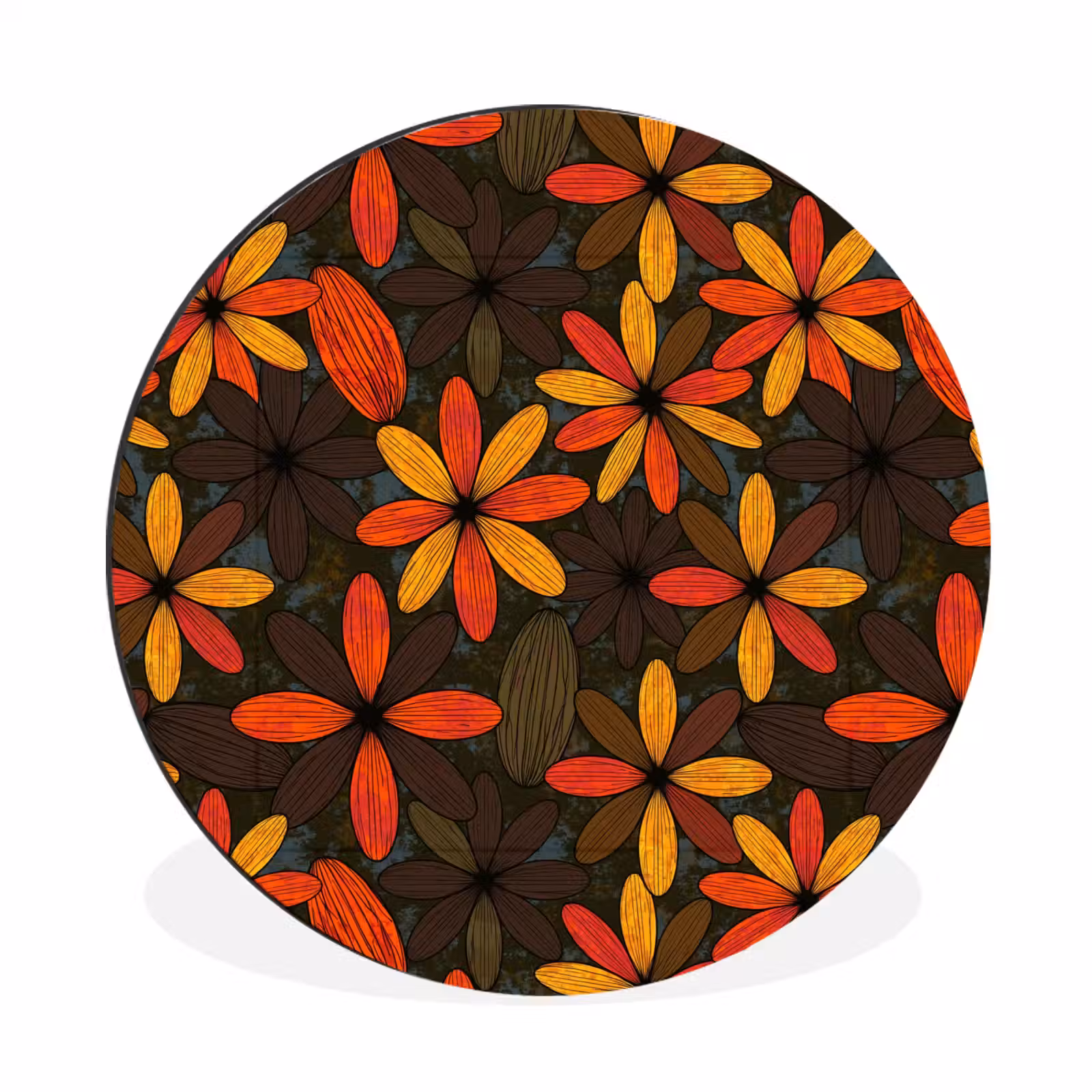 Alu-Dibond-Bild Rund - Orange – Retro – Blumen – Herbst — 1