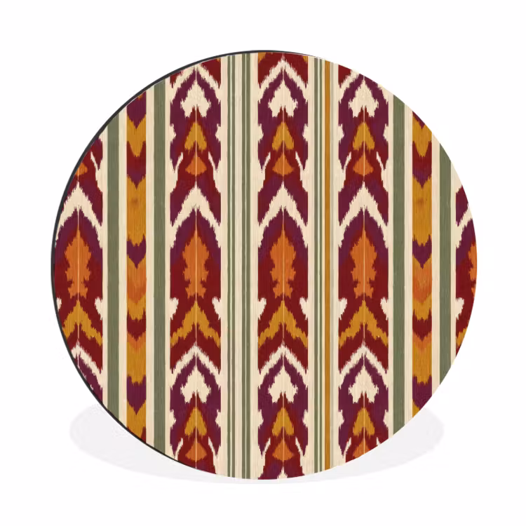 Alu-Dibond-Bild Rund - Ikat – Bordeauxrot – Ethno – Muster — 1