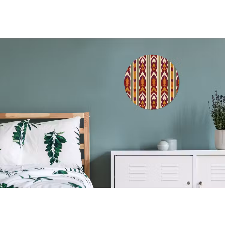 Alu-Dibond-Bild Rund - Ikat – Bordeauxrot – Ethno – Muster — 5
