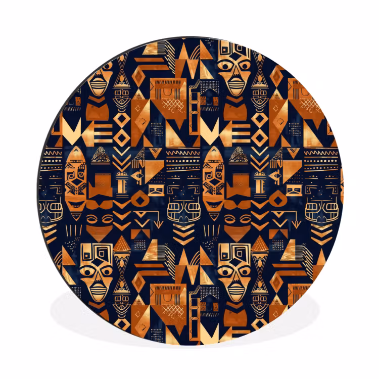 Alu-Dibond-Bild Rund - Nachtblau – Kupfer – Tribal – Masken — 1