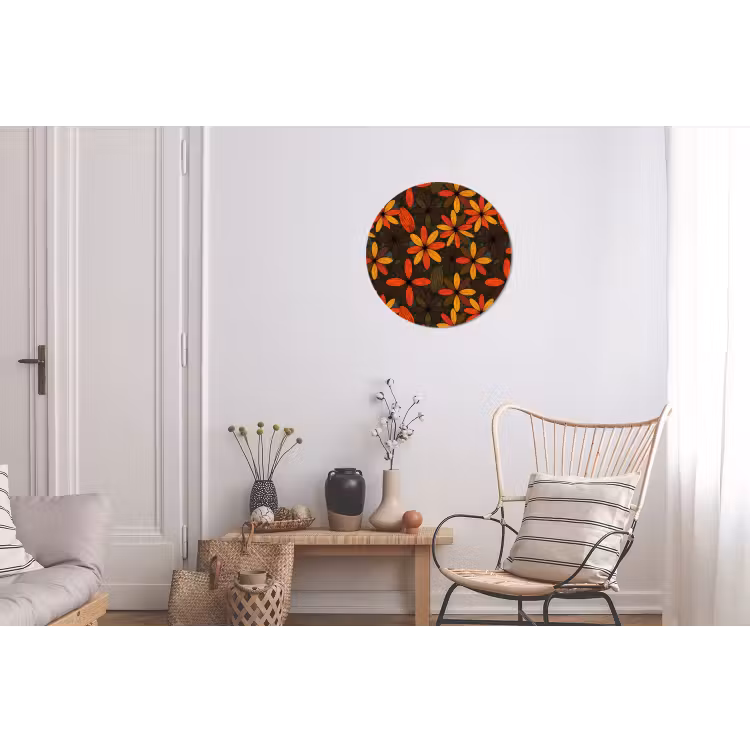 Alu-Dibond-Bild Rund - Orange – Retro – Blumen – Herbst — 2