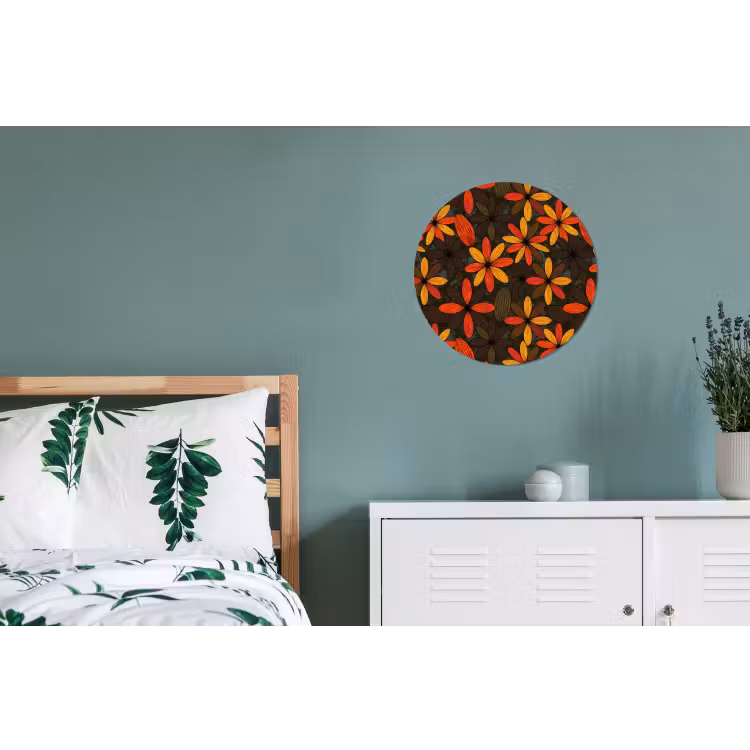 Alu-Dibond-Bild Rund - Orange – Retro – Blumen – Herbst — 5