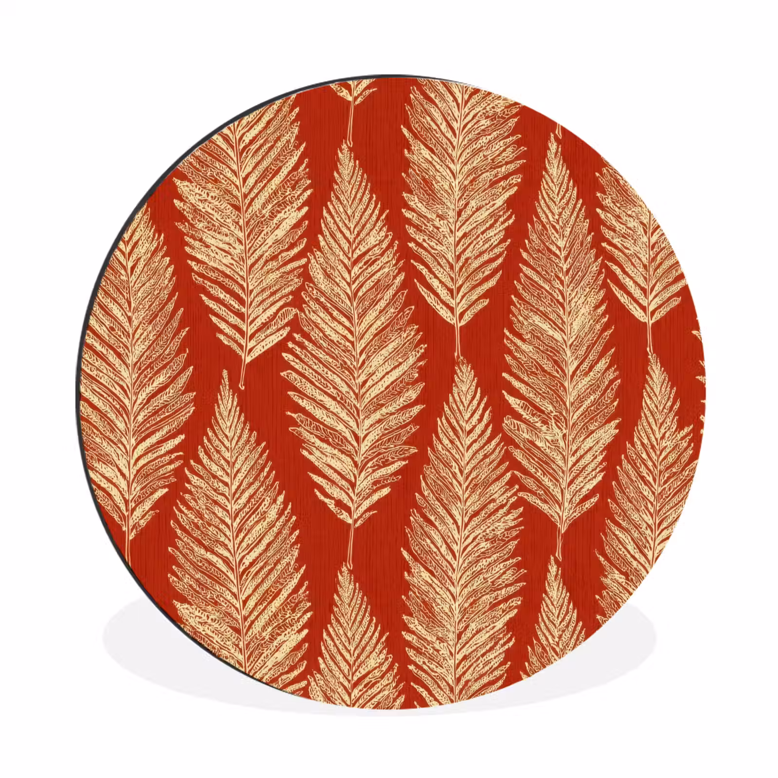 Alu-Dibond-Bild Rund - Rot – Botanisch – Farn – Muster — 1