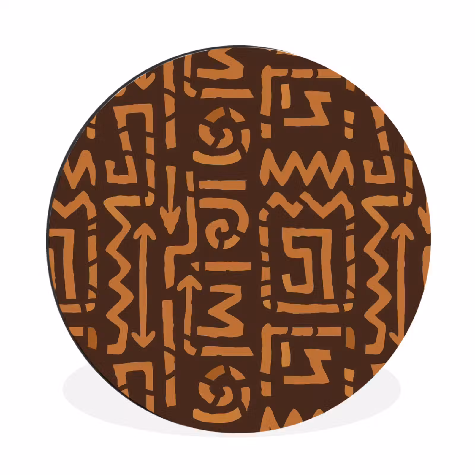 Alu-Dibond-Bild Rund - Schokoladenbraun – Ethno – Tribal – Symbole — 1