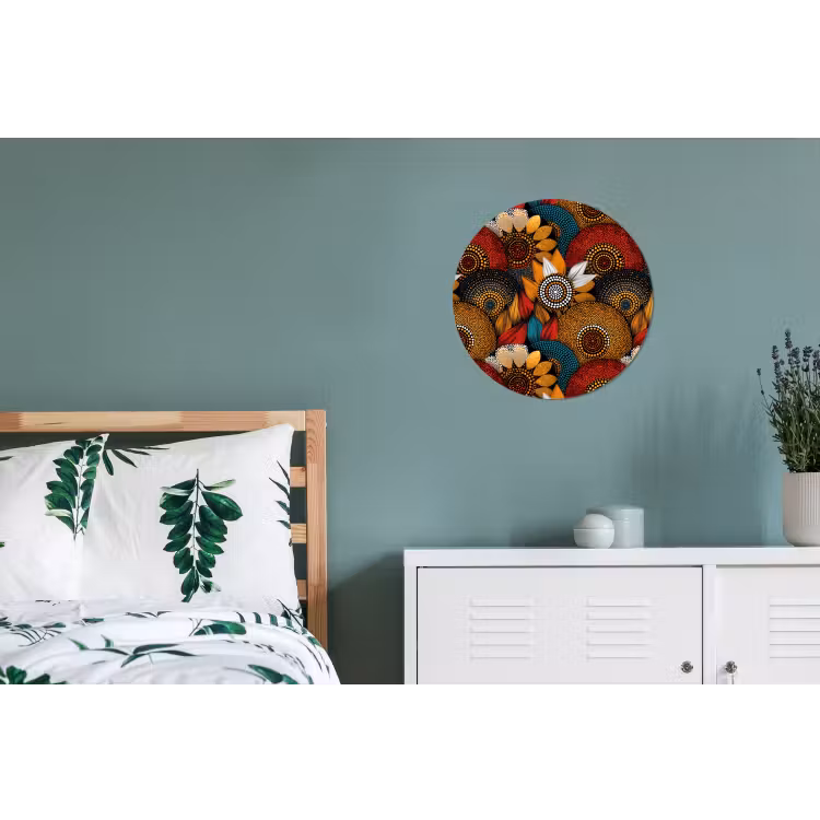 Alu-Dibond-Bild Rund - Farbenfroh – Aborigine – Punktmalerei – Botanisch – Muster — 5