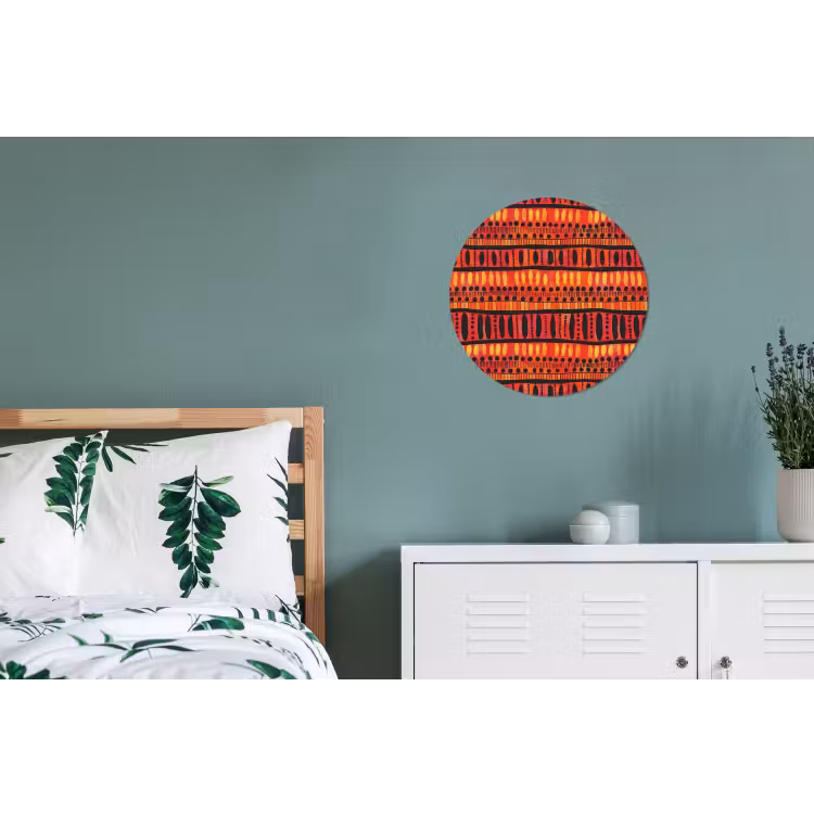 Alu-Dibond-Bild Rund - Rot – Orange – Ethnisch – Ausdrucksstark – Muster — 5