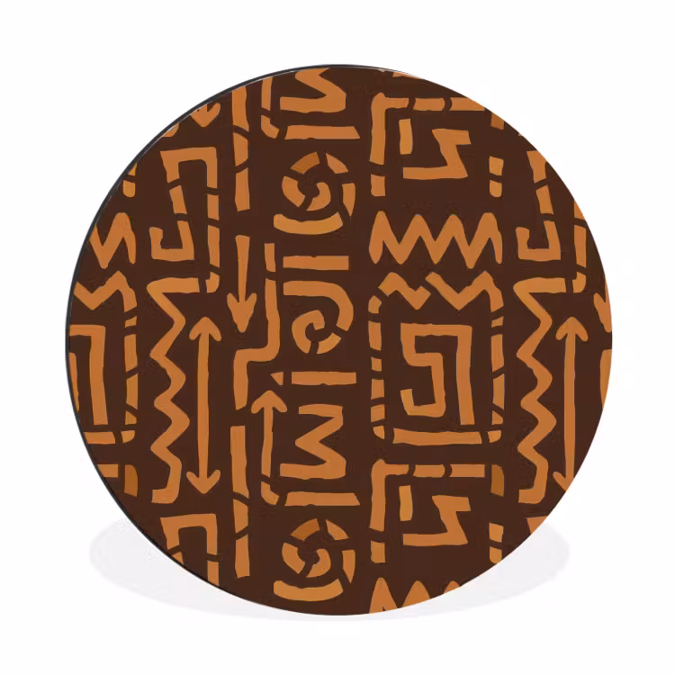 Alu-Dibond-Bild Rund - Schokoladenbraun – Ethno – Tribal – Symbole — 1