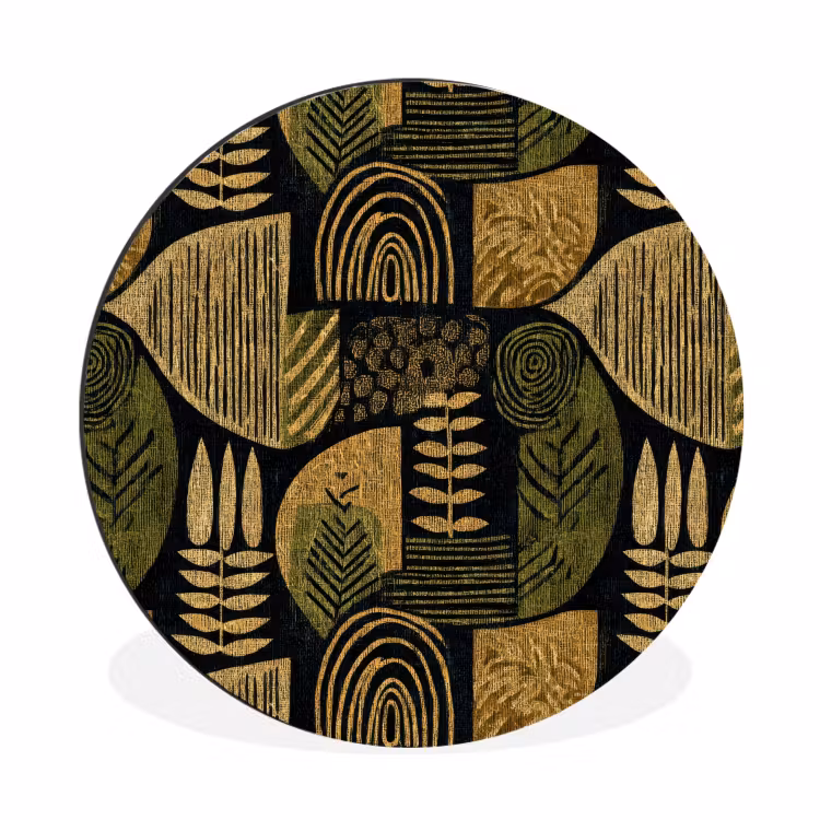 Alu-Dibond-Bild Rund - Schwarz – Ockergelb – Botanisch – Textur — 1